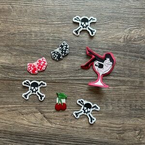 Rockabilly Punk Mod Betty Set of 7 Fun Embroidered Patches Dice Skulls
